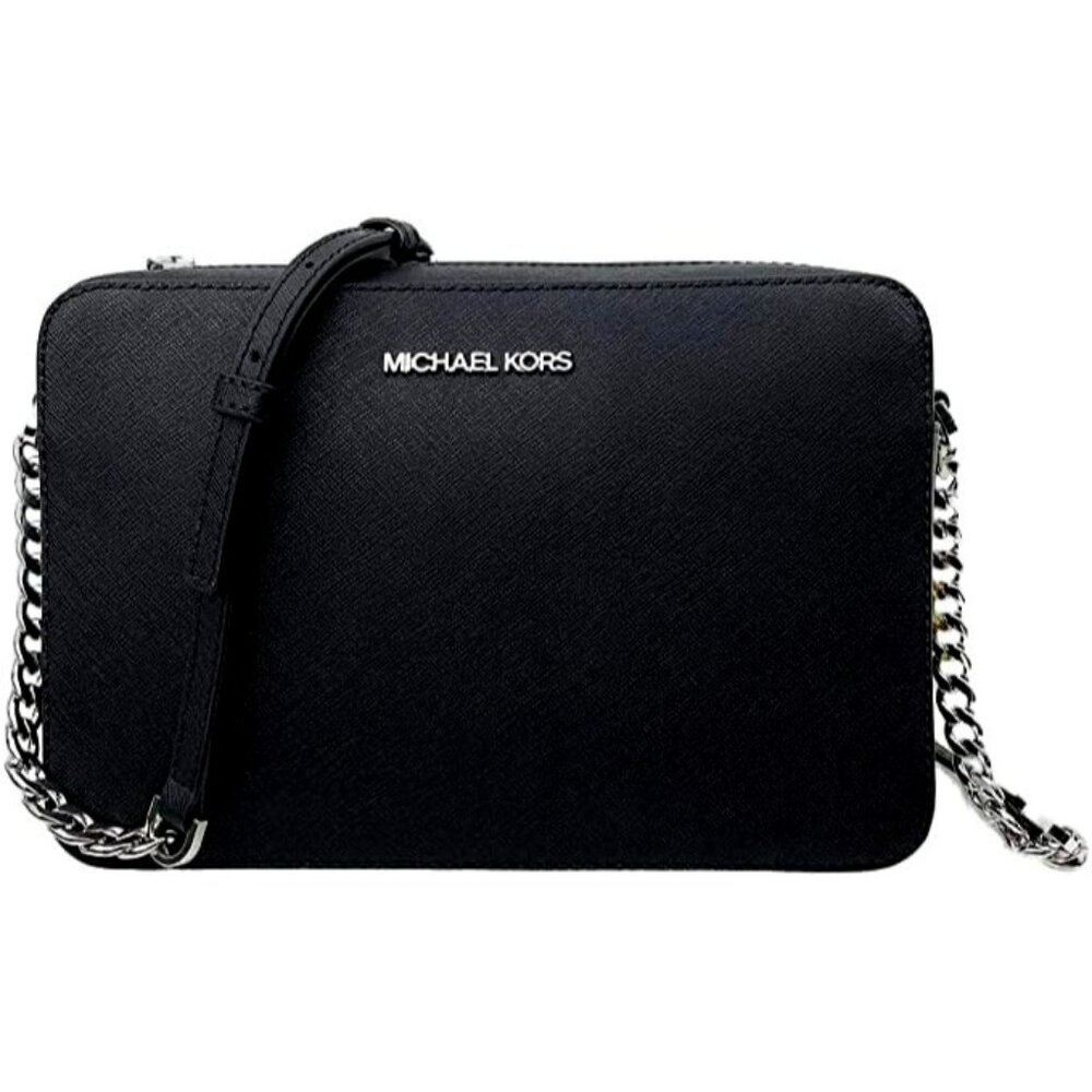 Michael Kors East West Women’s Crossbody Shoulder Bag Black Silver Leather NWT